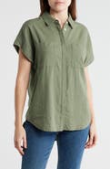 Caslon® Double Pocket Linen Blend Camp Shirt