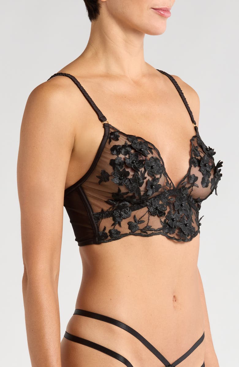 KILO BRAVA Floral Embroidered Longline Bralette, Alternate, color, Black