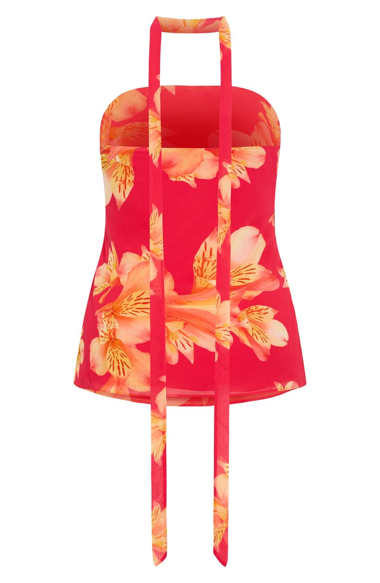 City Chic Soiree Floral Print Strapless Top & Scarf, Alternate, color, Fuchsia Lily