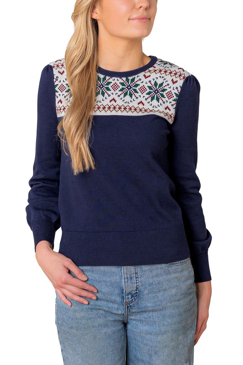 Organic Fair Isle Puff Sleeve Sweater, Main, color, Scottish Snowflake