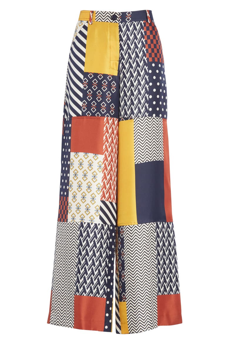 Denise Patchwork Silk Pants, Alternate, color, GEOMETRIC PATCHWORK