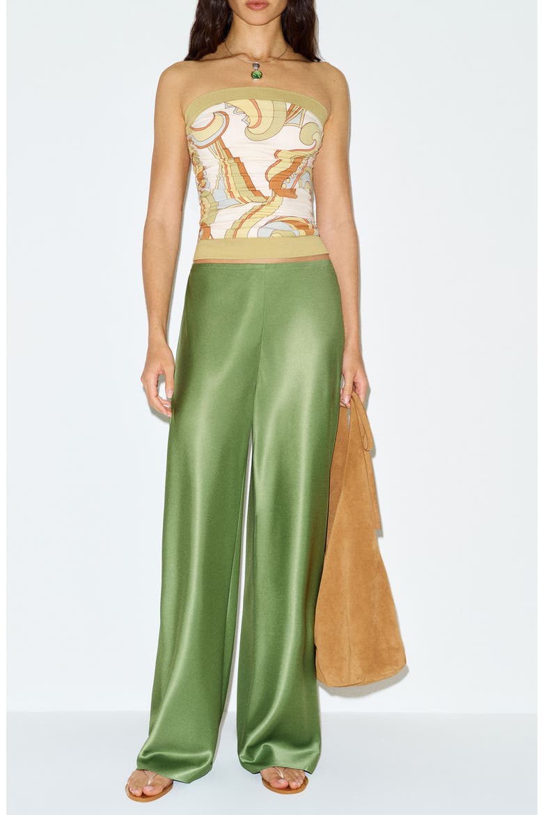 Gale High Waist Satin Pants, Alternate, color, JADE GREEN