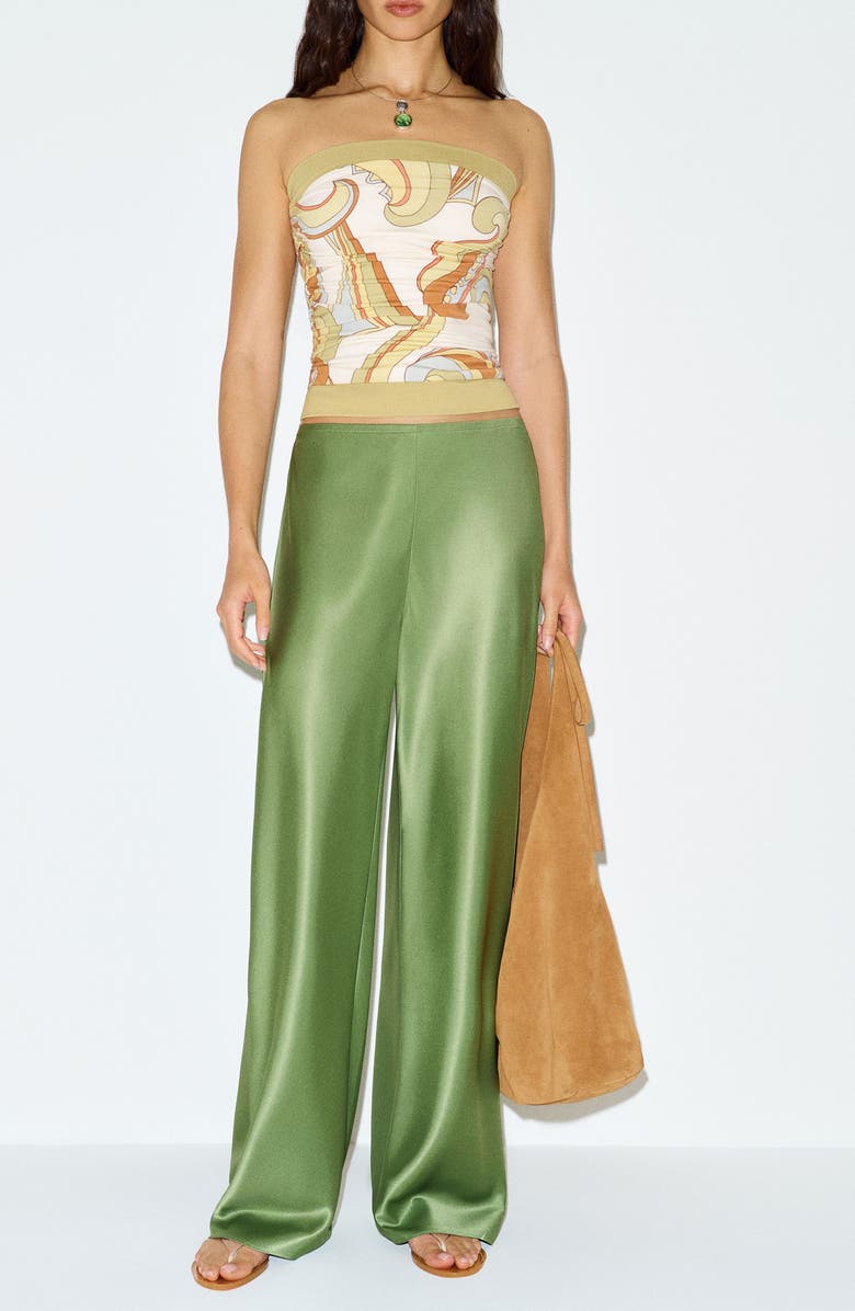 Reformation Gale High Waist Satin Pants, Alternate, color, Jade Green