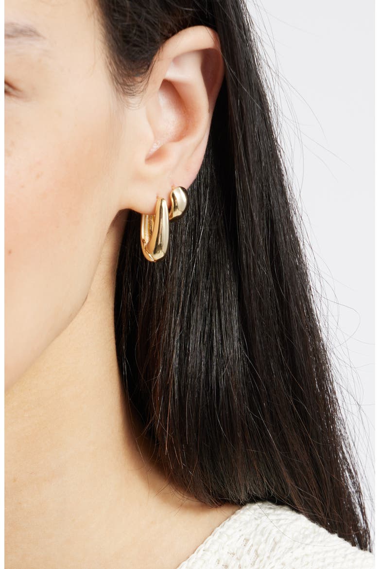 Set of 3 Geometric Hoop Earrings, Alternate, color, GOLD