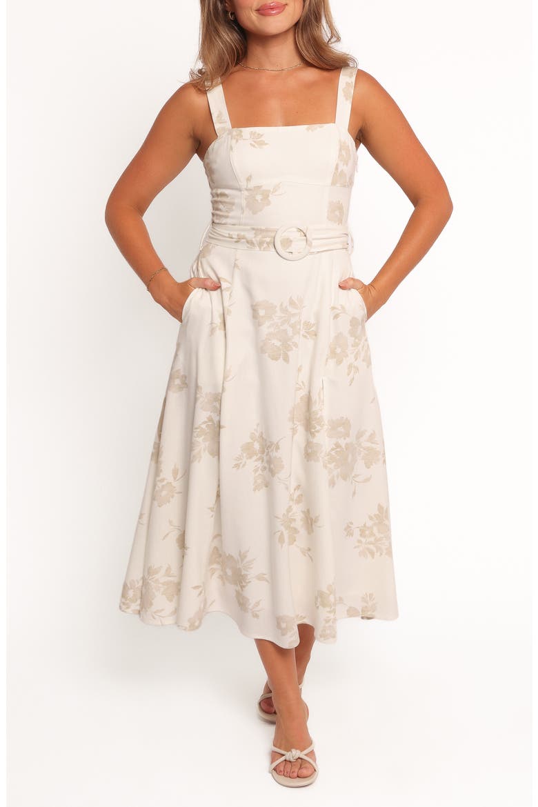 Liora Floral Belted Midi Sundress, Main, color, ANTIQUE WHITE
