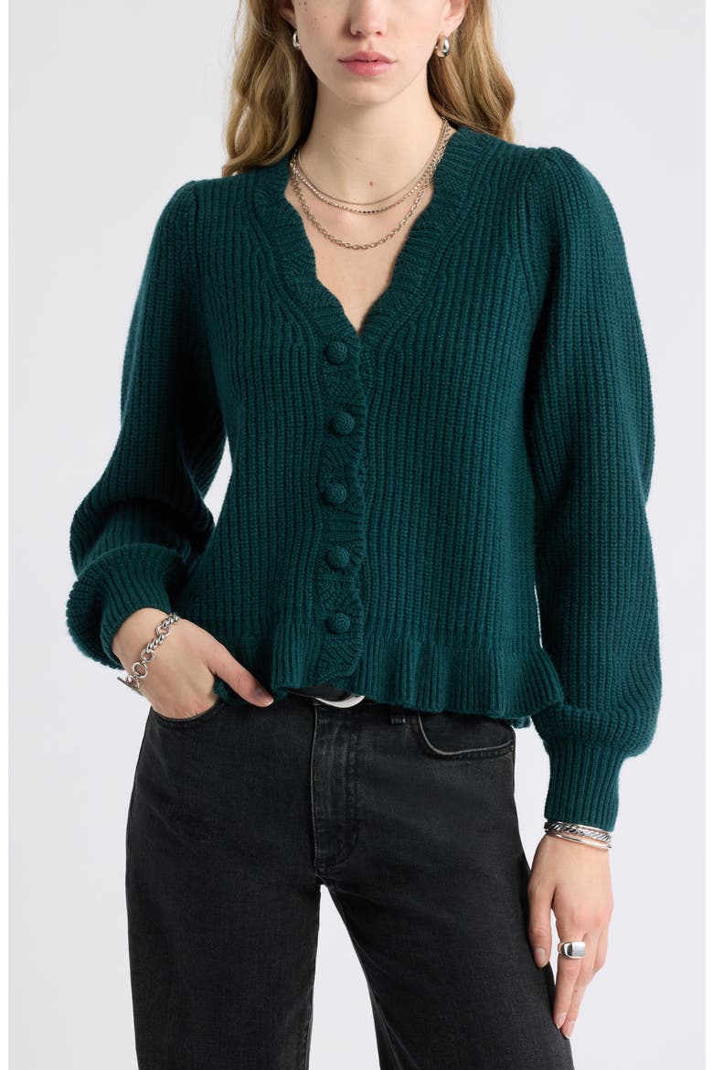 Scallop Wool & Cashmere Cardigan, Main, color, GREEN PONDEROSA