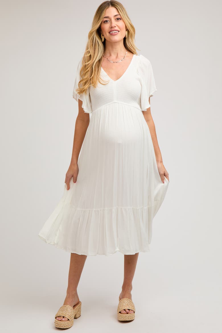 Smocked Ruffle Dress, Main, color, White