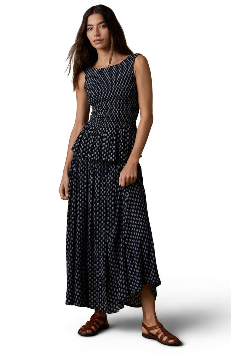 Faherty Sophia Sleeveless Smocked Peplum Top, Alternate, color, Navy Lotus Floral