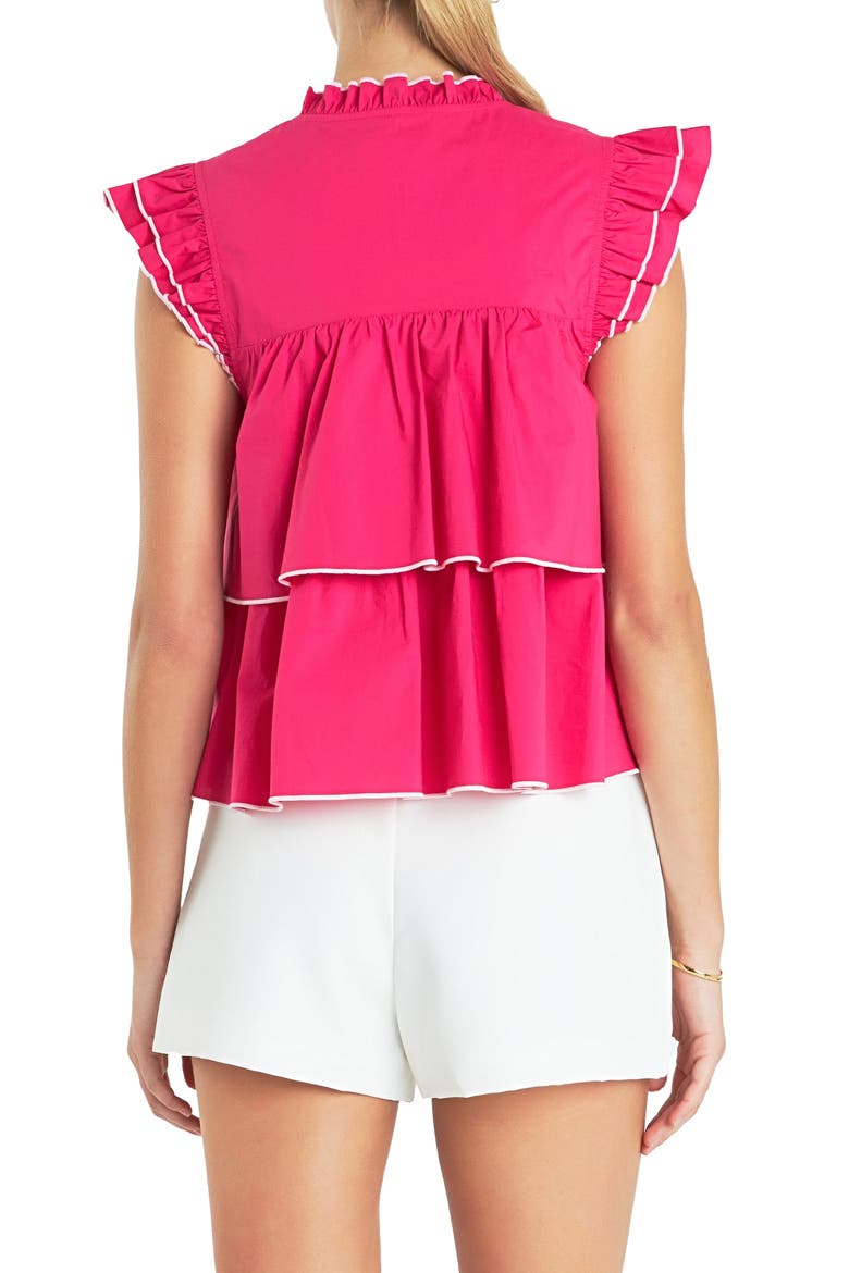 Ruffle Sleeve Tiered Cotton Top, Alternate, color, FUCHSIA