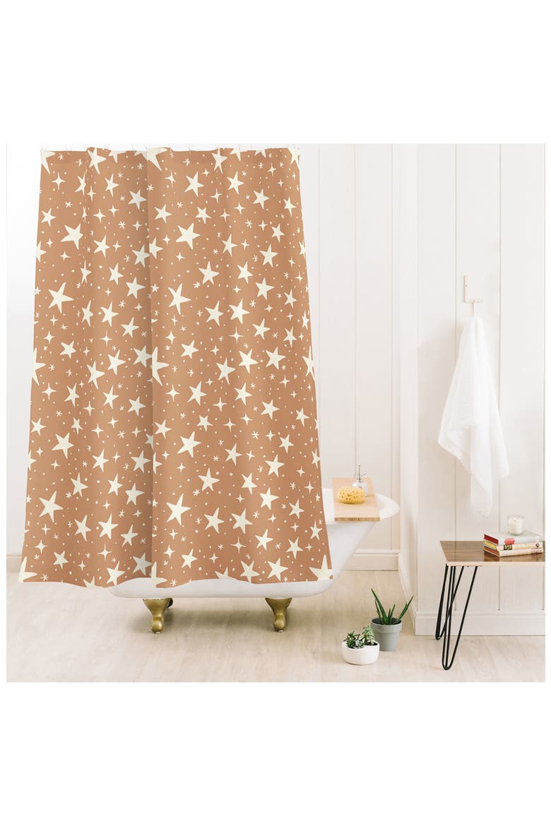 Star Print Shower Curtain, Alternate, color, BROWN