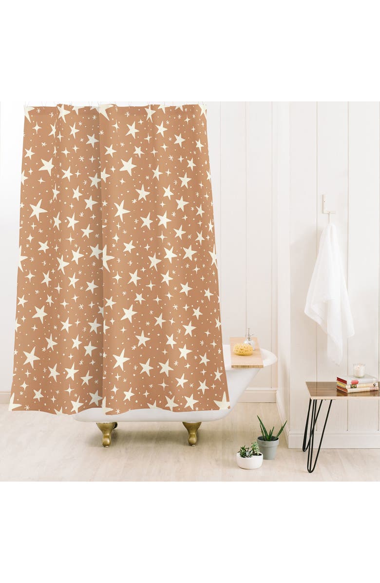 Deny Designs Star Print Shower Curtain, Alternate, color, Brown