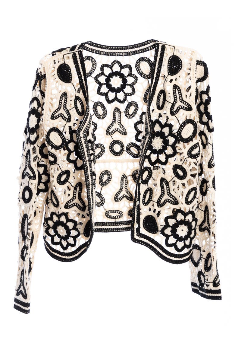 Floral Crocheted Bolero Cardigan, Alternate, color, BLACK