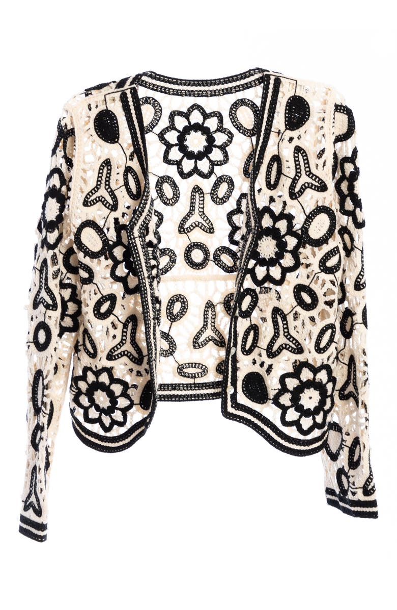SAACHI Floral Crocheted Bolero Cardigan, Alternate, color, Black