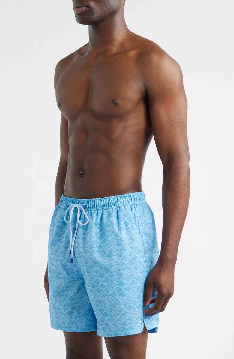 Peter Millar Coronado Stingray Print Swim Trunks, Alternate, color, Crystal Sea