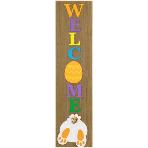 Welcome Easter Egg Wooden Porch Board Sign - 39.25"