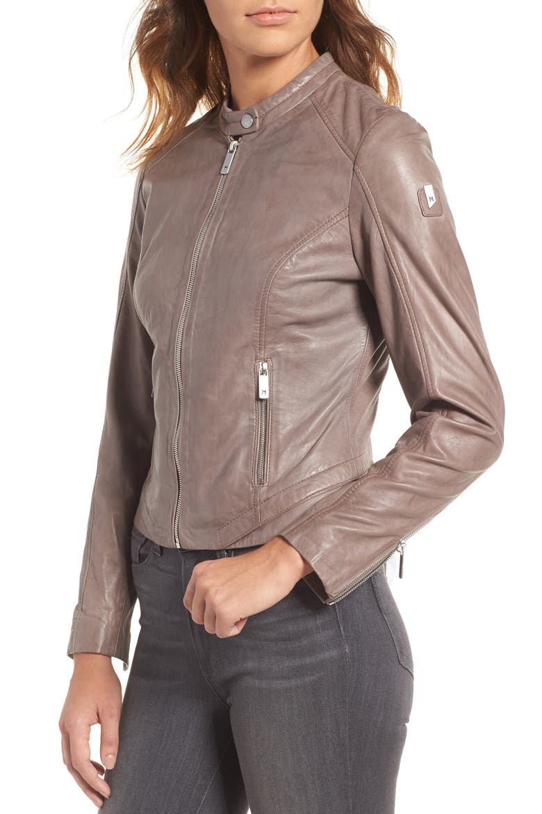 Leather Lambskin Leather Moto Jacket, Alternate, color, GREY