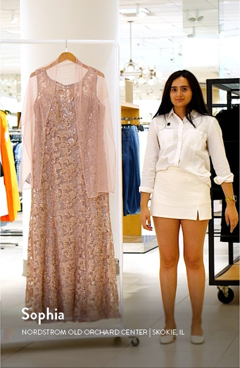 Sequin Sleeveless Gown with Shawl, sales video thumbnail