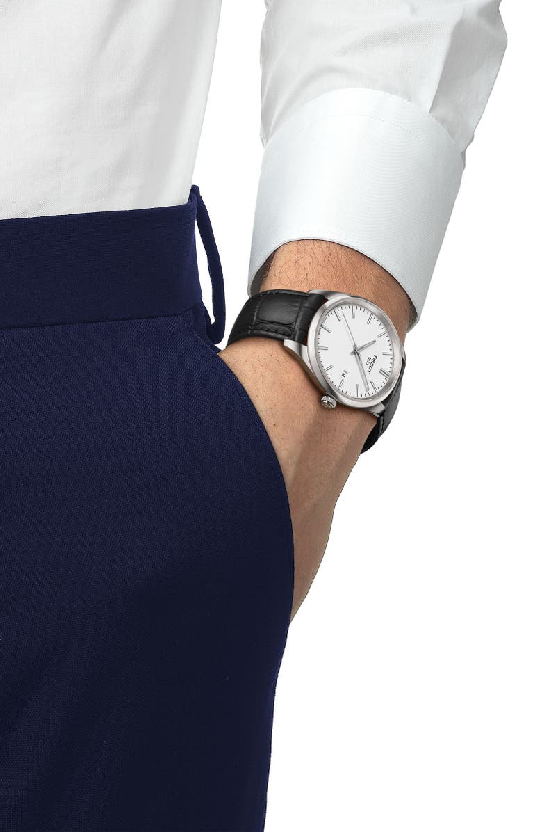 Tissot PR 100 Quartz Leather Strap Watch, 40mm, Alternate, color, White