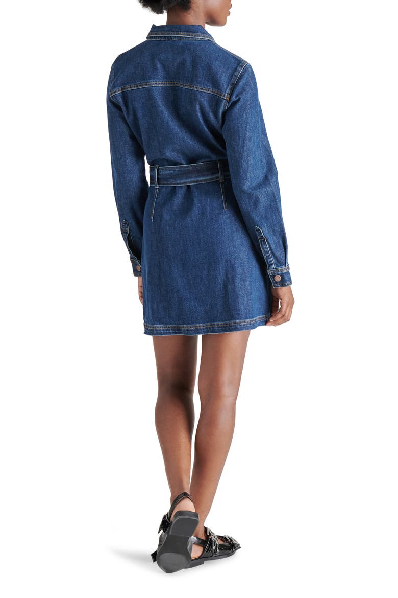 Jolena Long Sleeve Belted Denim Mini Shirtdress, Alternate, color, DARK BLUE