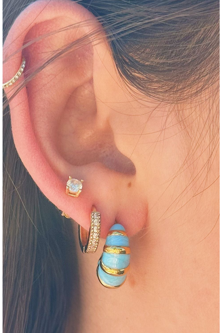 Croissant Blue Enamel Hoop Earrings, Alternate, color, Blue