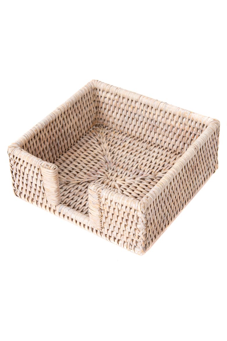 Rattan Cocktail Napkin Holder with Cutout, Main, color, White Wash