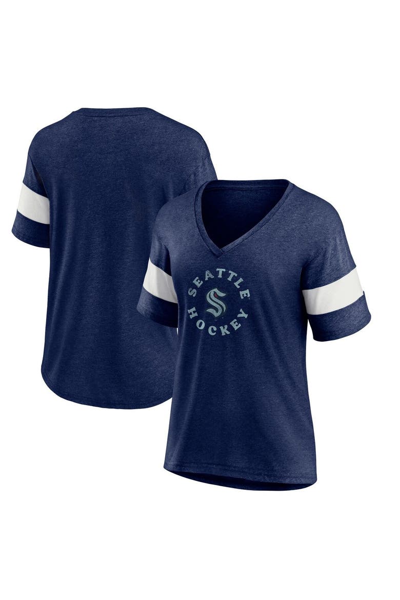 Women's Fanatics Branded Heather Navy Seattle Kraken Special Edition 2.0 Ring The Alarm V-Neck T-Shirt, Main, color, Heather Navy