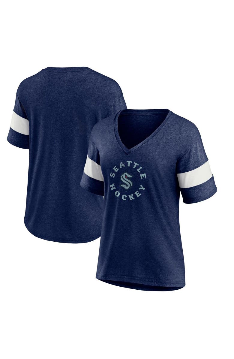 FANATICS Women's Fanatics Branded Heather Navy Seattle Kraken Special Edition 2.0 Ring The Alarm V-Neck T-Shirt, Main, color, Heather Navy