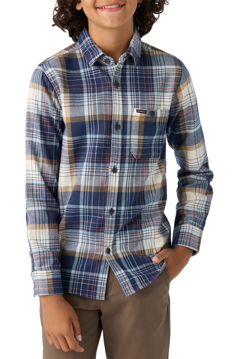 O'Neill Kids' Winslow Plaid Flannel Button-Up Shirt, Main, color, Navy