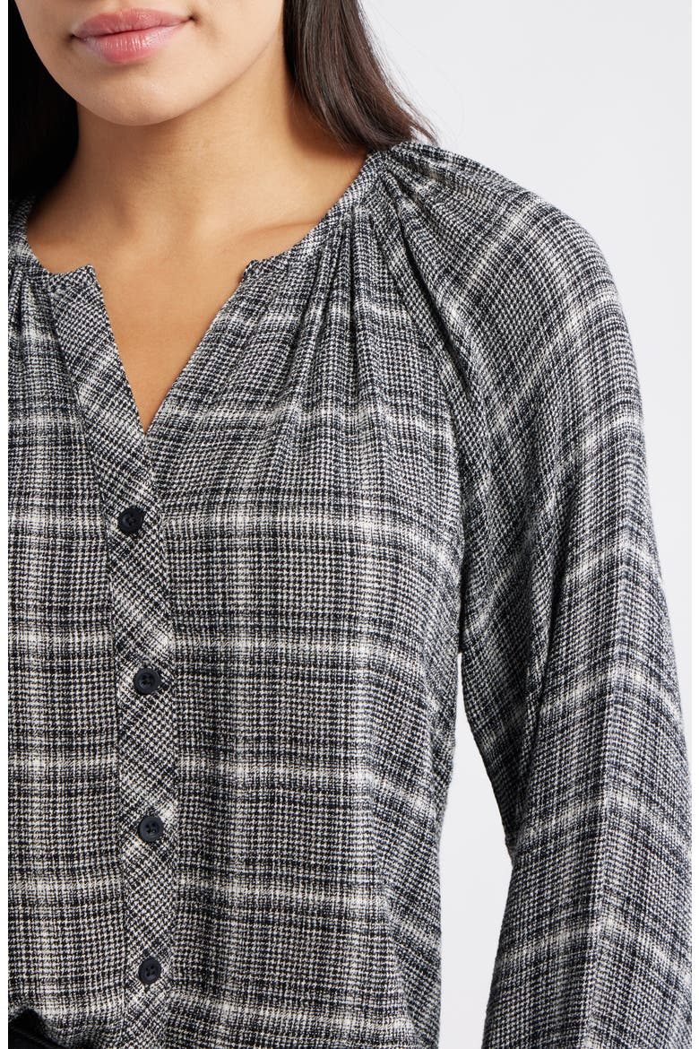 Plaid Raglan Sleeve Button-Up Shirt, Alternate, color, BLKWINTGRY