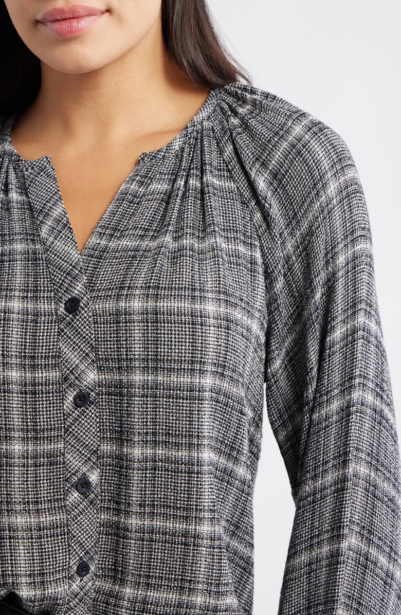 Cloth & Stone Plaid Raglan Sleeve Button-Up Shirt, Alternate, color, Black/ Winter Grey Plaid
