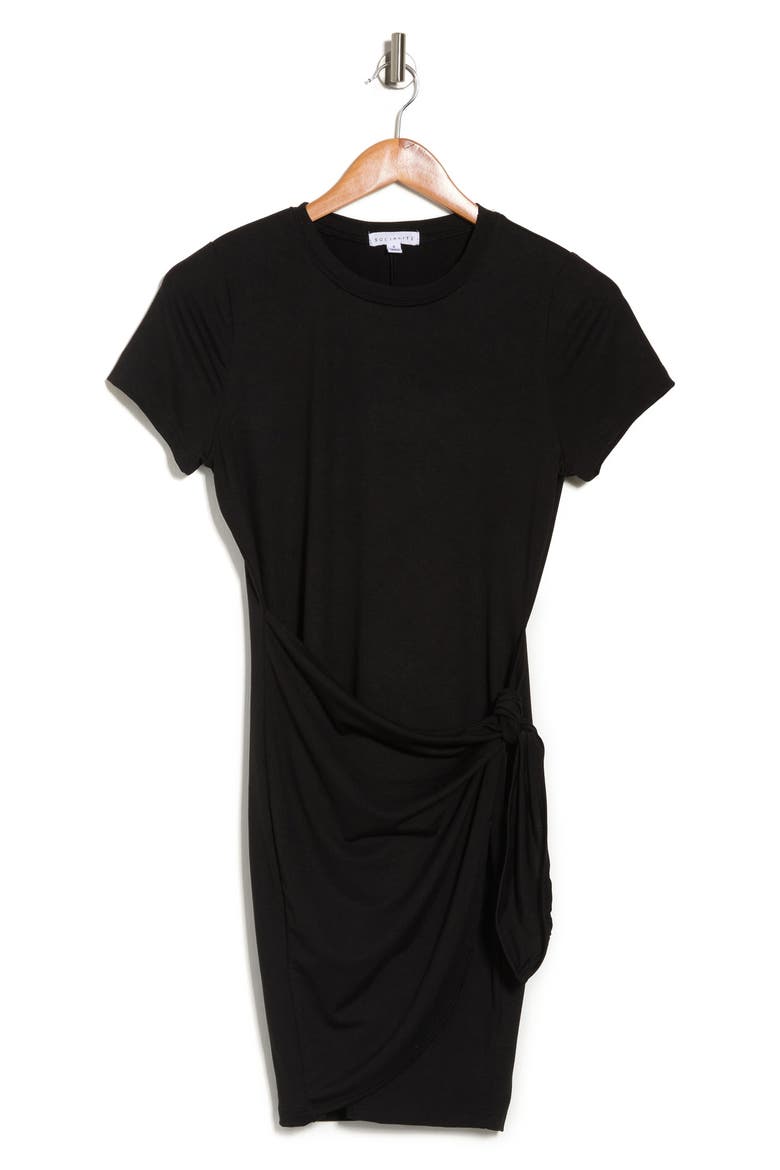 Knit Wrap Short Sleeve Minidress, Alternate, color, BLACK