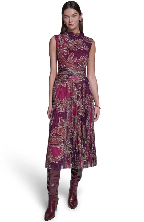 Sleeveless Paisley Printed Mesh Dress