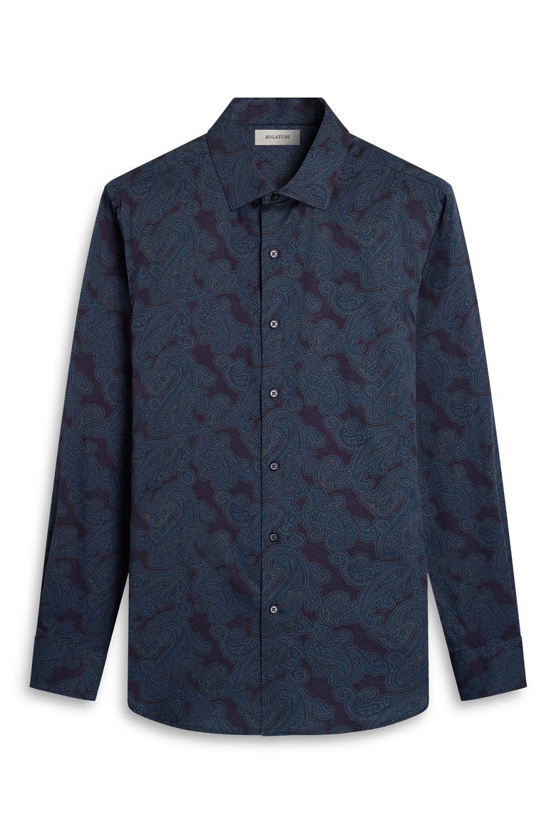 Axel Shaped Fit Paisley Stretch Button-Up Shirt, Alternate, color, EGGPLANT