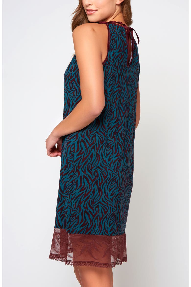 Zebra Print Halter Neck Chemise, Alternate, color, Teal-Burgundy
