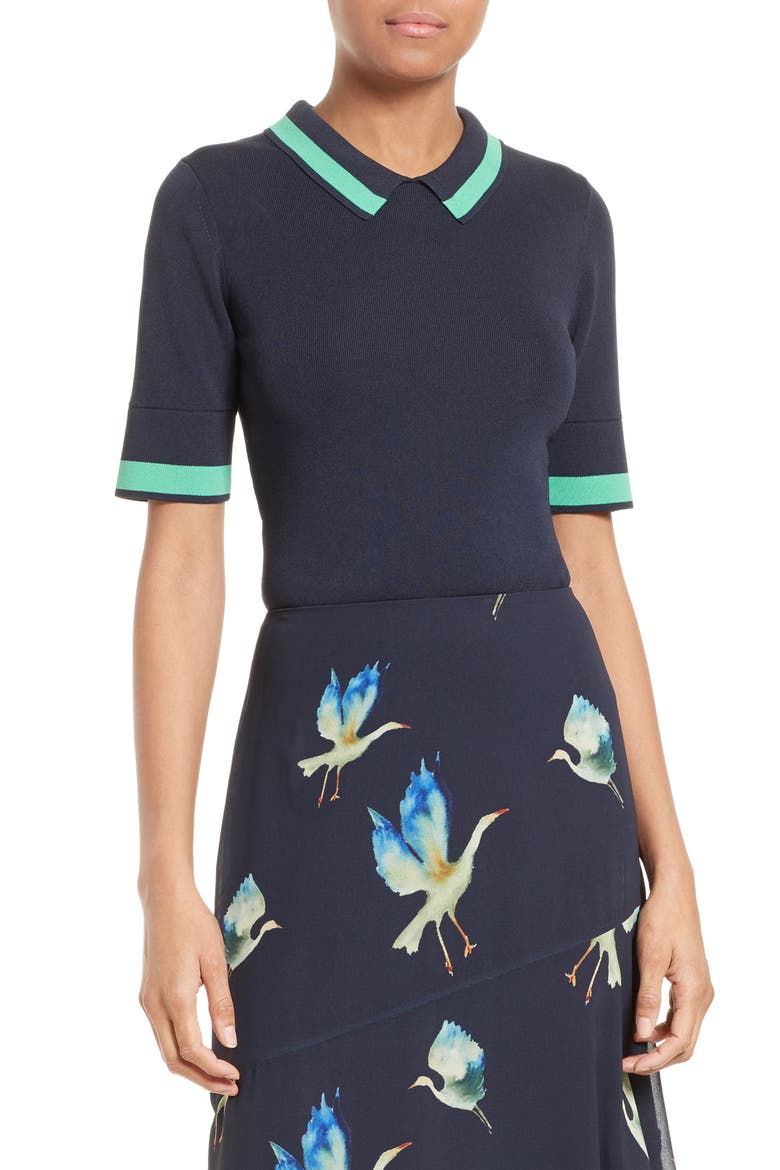 GREY Jason Wu Contrast Stripe Knit Polo, Main, color, MIDNIGHT/ KELLY GREEN
