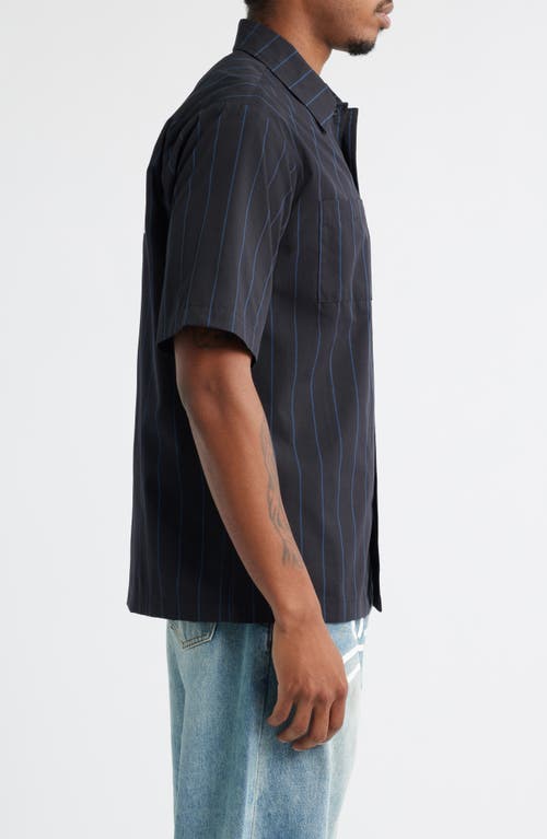 Icecream Fruit By The Fruit Stripe Short Sleeve Cotton Graphic Button-up Shirt In Black