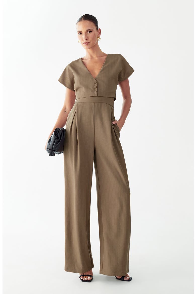 Glens Jumpsuit, Alternate, color, Mocha Pinstripe