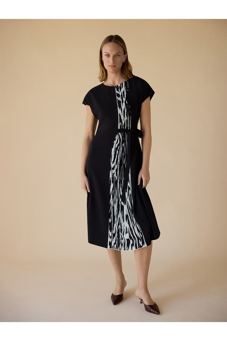 Fit & Flare Abstract Animal Print Midi Dress, Alternate, color, Black/New Ivory