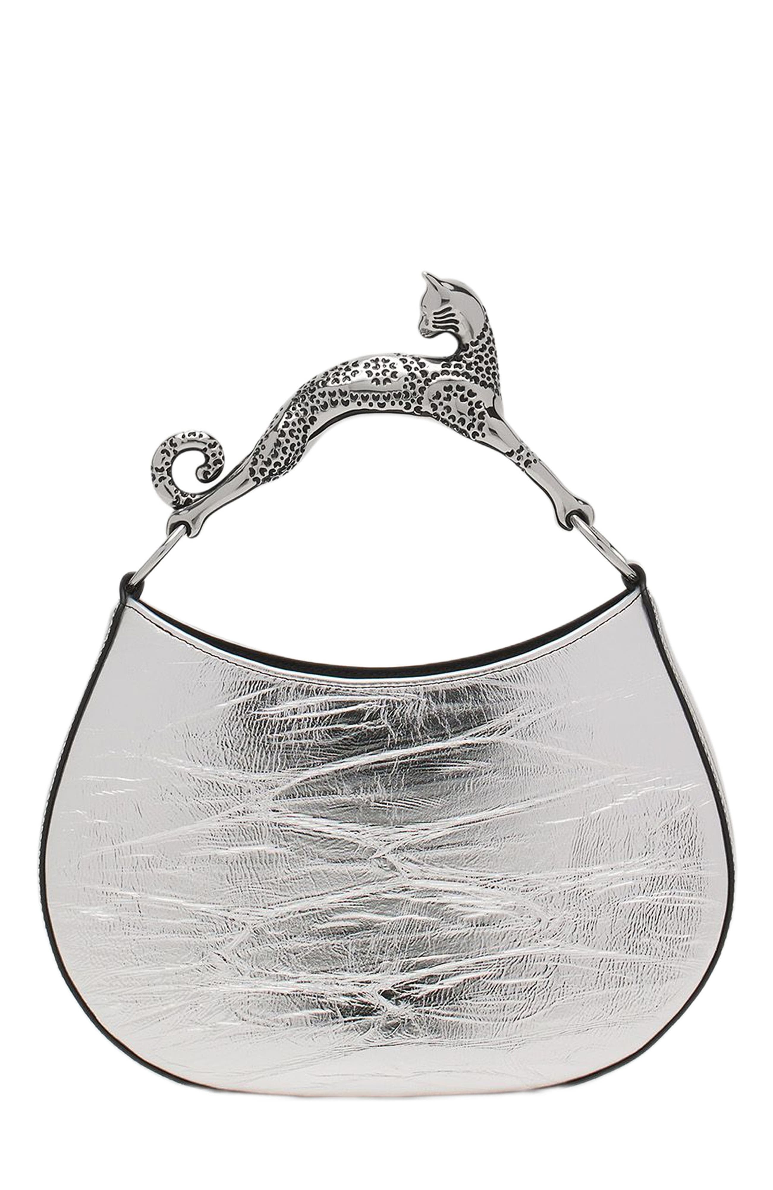 Lanvin Hobo Cat Bag in Metallic Leather, Alternate, color, 