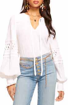 Ramy Brook Mika Tie Neck Lattice Inset Blouse