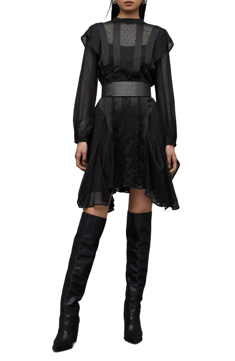 AllSaints Fleur Shim Metallic Long Sleeve Minidress, Alternate, color,