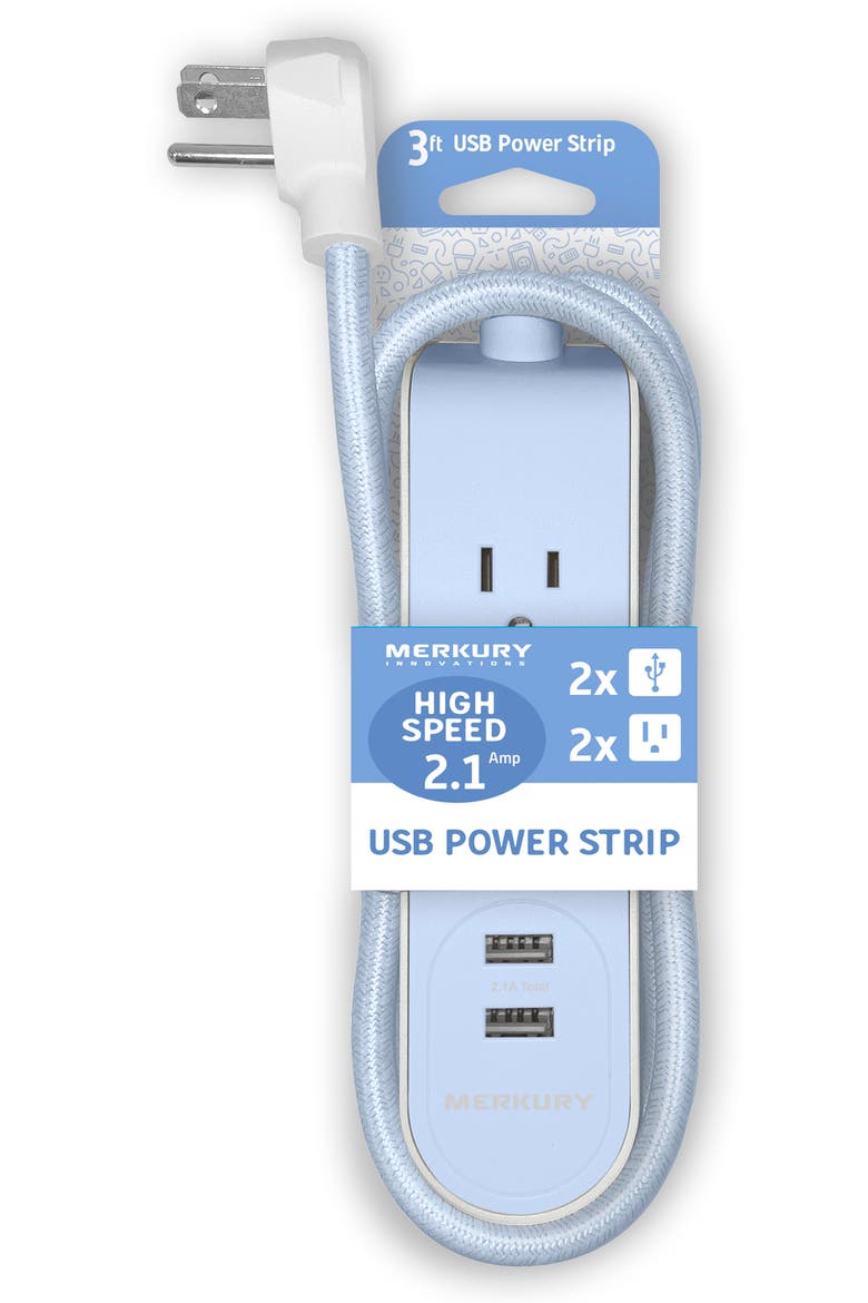 3 ft. High Speed 2.1A USB Power Strip - Blue, Alternate, color, BLUE