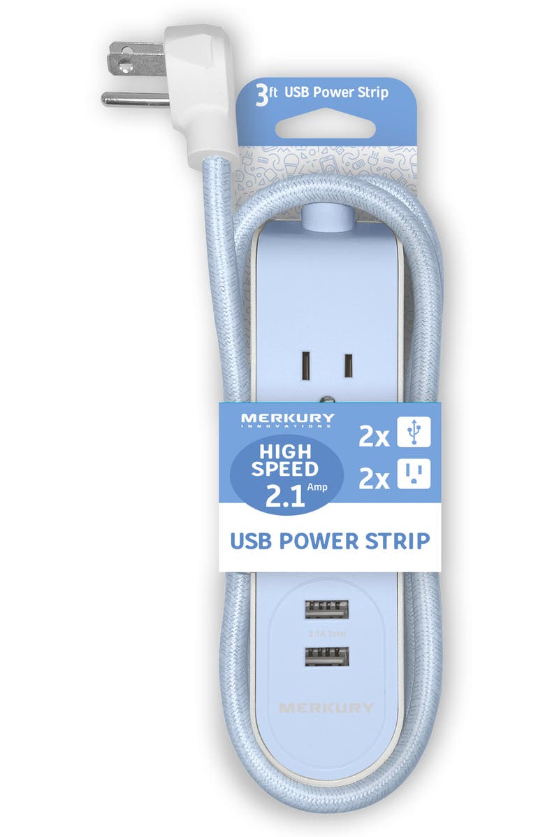 MERKURY 3 ft. High Speed 2.1A USB Power Strip - Blue, Alternate, color, 