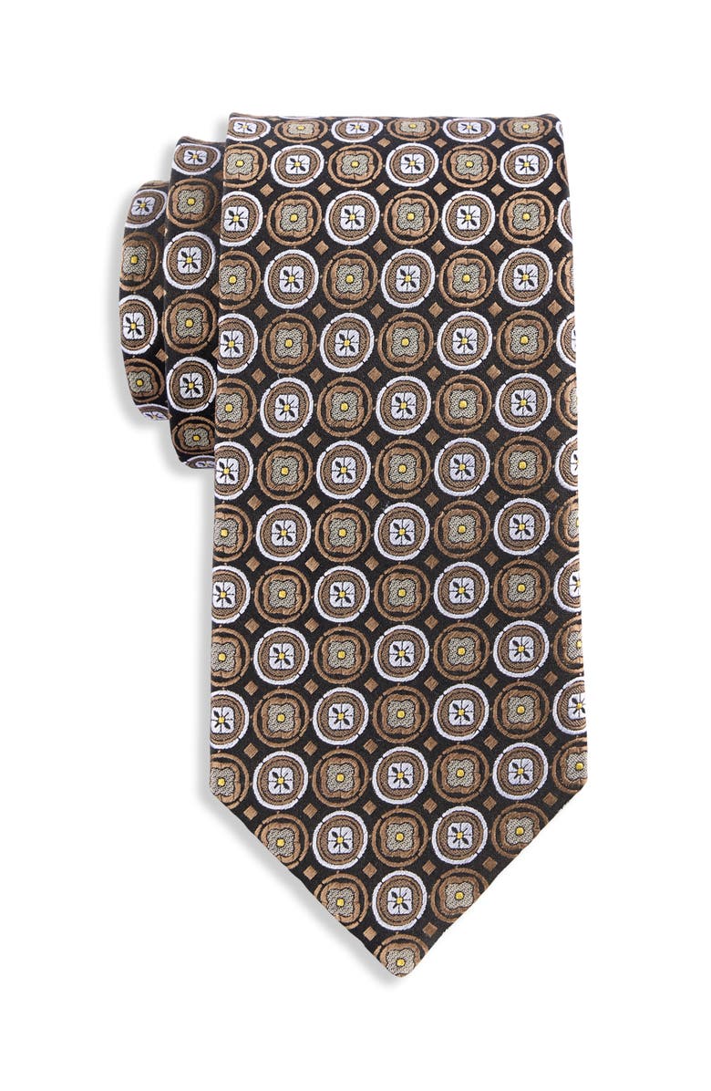 Oak Hill Premium by DXL Medallion Patterned Silk Tie, Main, color, Brown