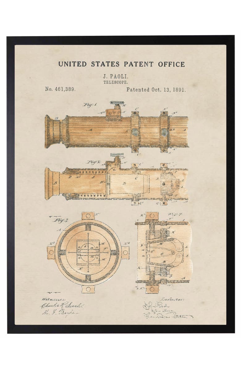 Antique Curiosities Telescope Patent in Black Frame, Main, color, NO COLOR