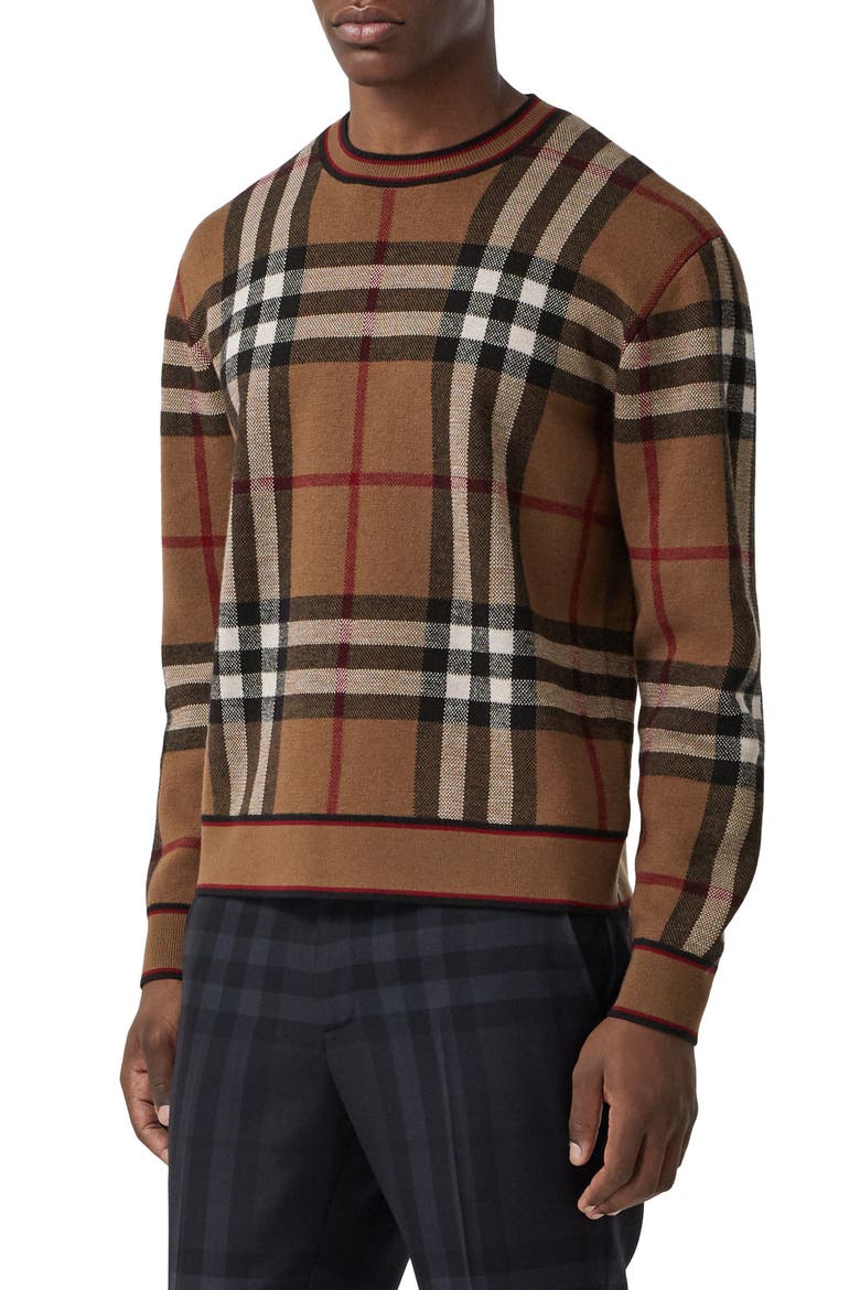 Naylor Check Jacquard Merino Wool Sweater, Alternate, color, BIRCH BROWN