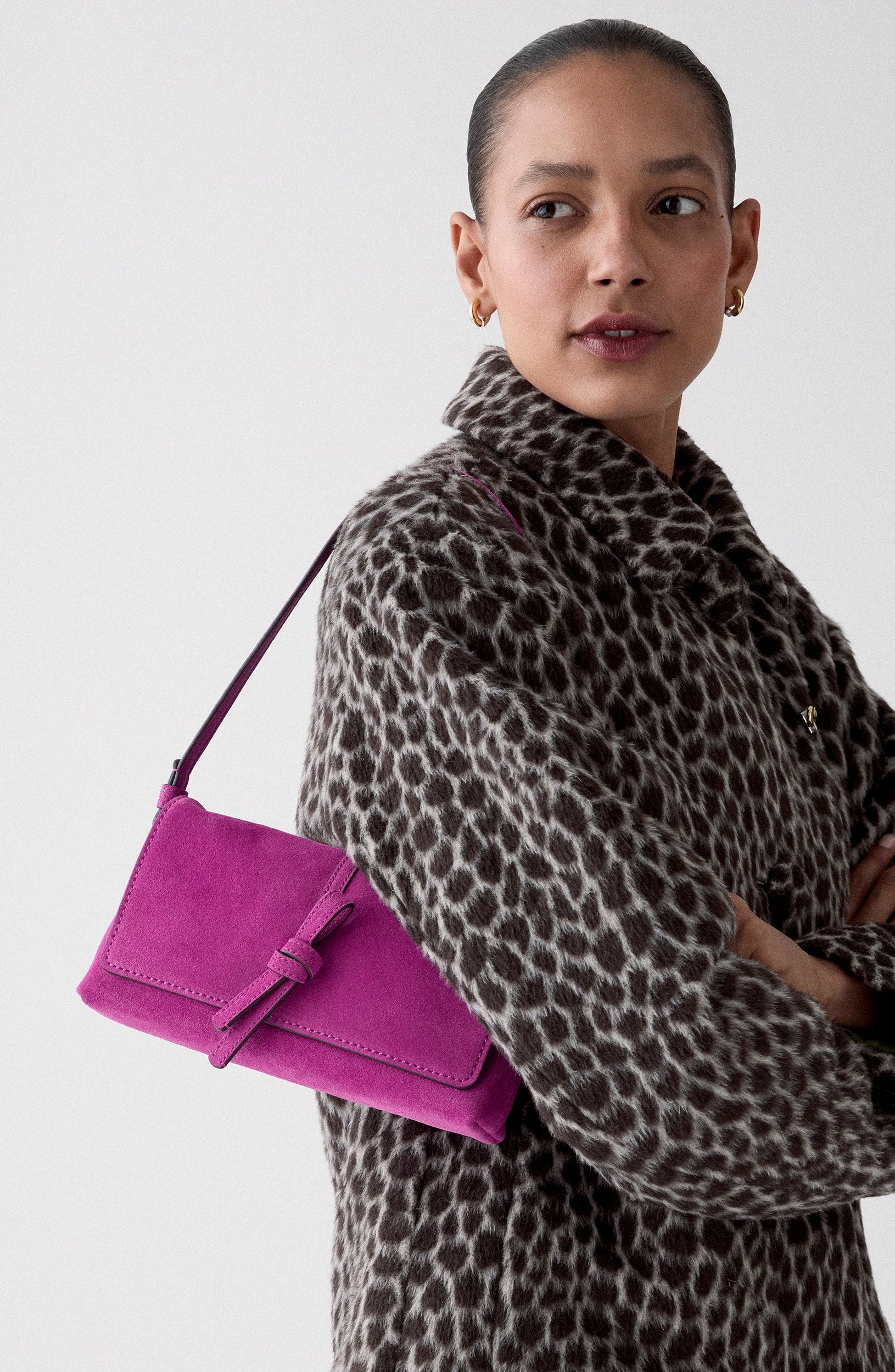 Loop Leather & Suede Shoulder Bag, Alternate, color, BEET