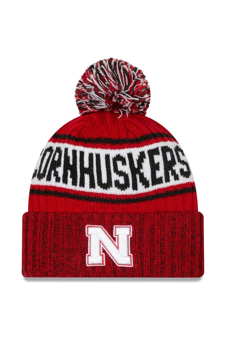 Men's New Era Scarlet Nebraska Huskers Marl Cuffed Knit Hat with Pom, Main, color, Scarlet