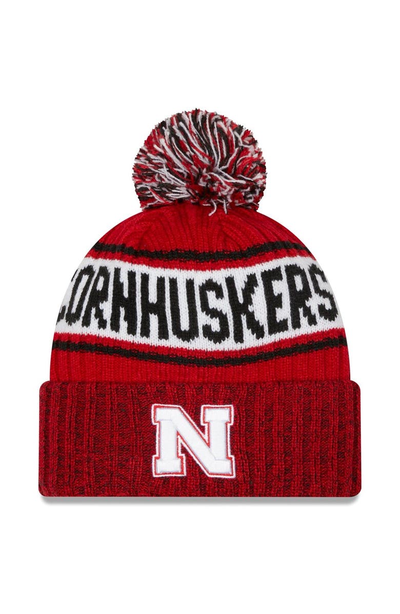 New Era Men's New Era Scarlet Nebraska Huskers Marl Cuffed Knit Hat with Pom, Main, color, 
