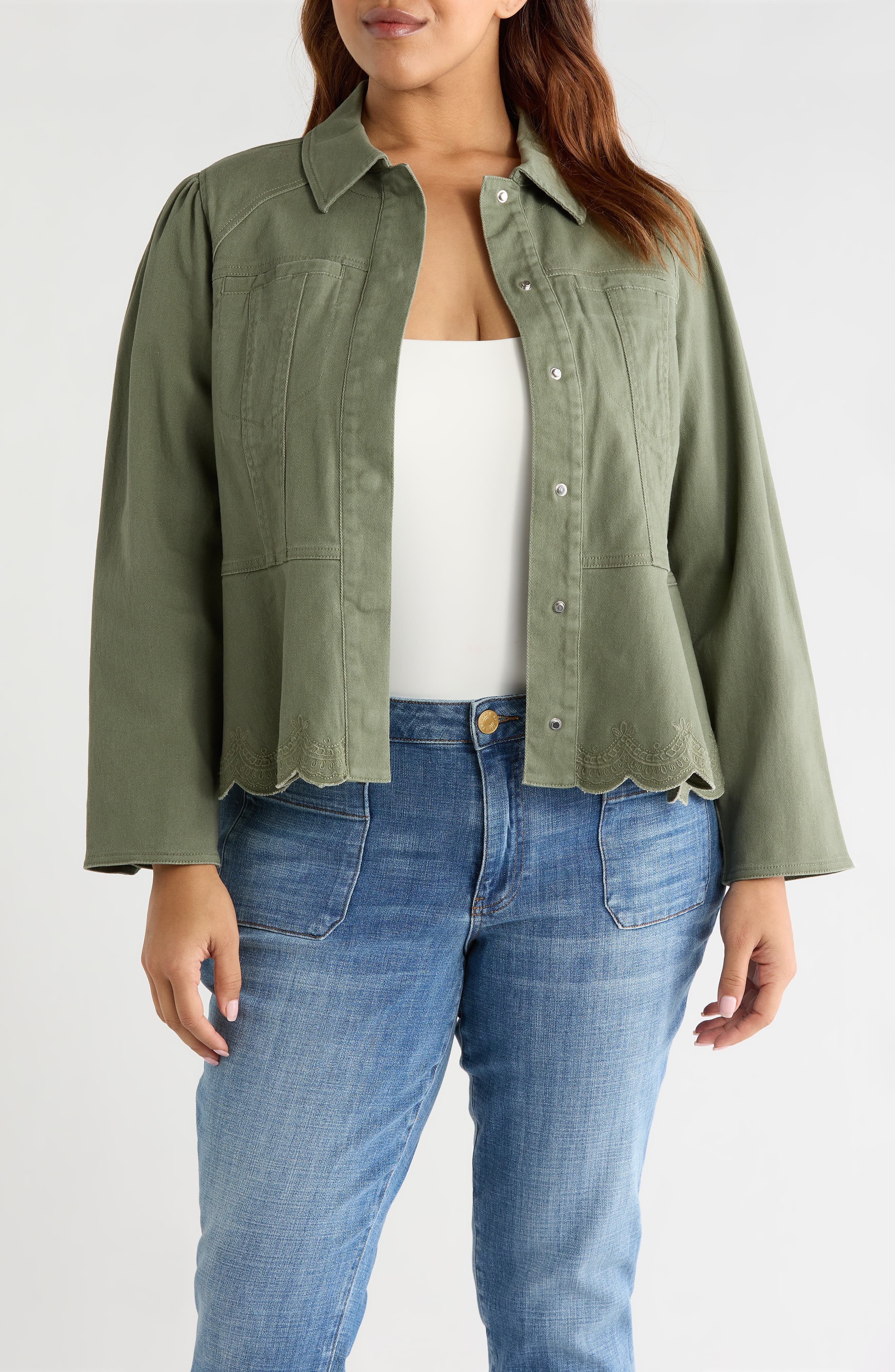 Embroidered Scallop Peplum Jacket